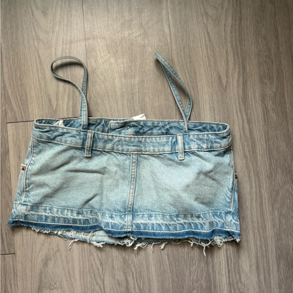 ZARA Skirt Effect Crop Denim Spaghetti Straps Jean Tank Top Small NWT - Picture 5 of 8